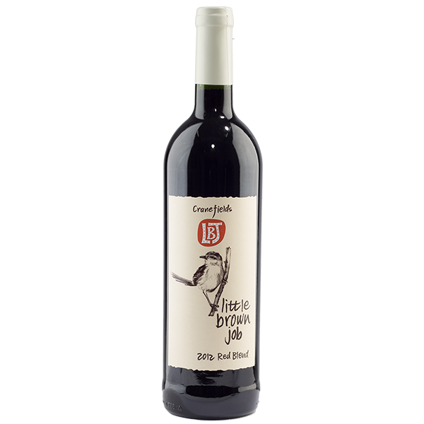 Rotwein-Blend in der Flasche mit Vogel auf dem Etikett